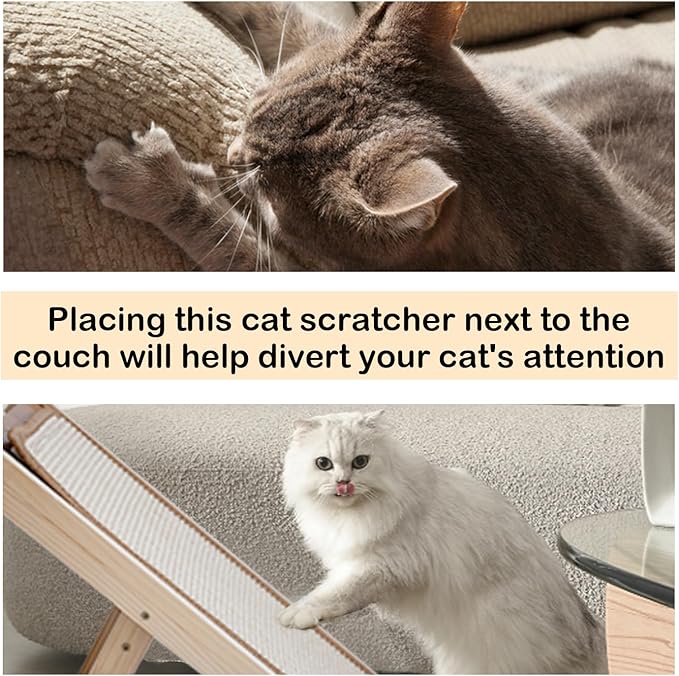 PINVNBY Tilted Angled Cat Scratcher Ramp with Replaceable Natural Sisal Mat,Incline Wooden Cat Scratching Board Three Different Adjustable Height Cat Scratch Pad Bed for Indoor Cats Kitten