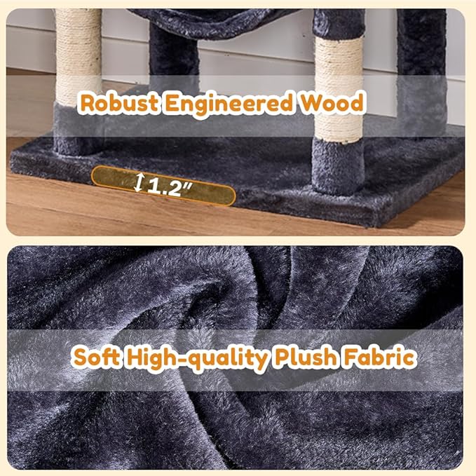 Heavy Duty Cat Tree,67in Multi-Layered Tall Cat Tower for Indoor Large Adult Cats,XL Compact Cat Stand with Hammock,Sisal Scratching Post,Removable Plush Perch,Condo,Dark Gray (Dark Gray)