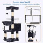 Heybly Cat Tree with Toy, Cat Tower Condo for Indoor Cats, Cat House with Padded Plush Perch, Cozy Hammock and Sisal Scratching Posts, Smoky Gray HCT004SG