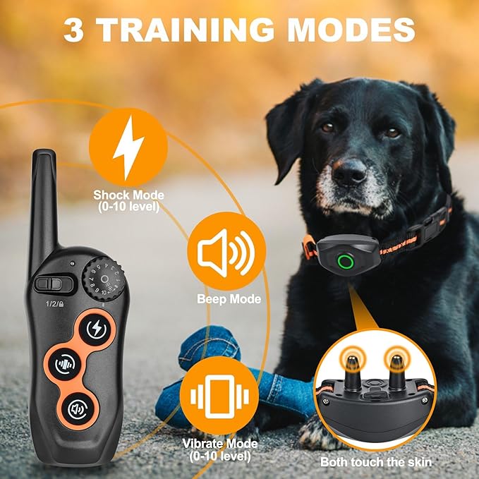 Dog Training Collar, IPX7 Waterproof Dog Training Collar with Remote Range 1300ft, 3 Training Modes, Beep, Static, Vibration, Rechargeable Electric Training Collar for Small Medium Large Dogs (Black)