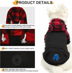 Dog Christmas Hoodie for Small Medium Large Dogs, Fleece Plaid Pet Hooded Clothes Sweater with Hat & Pocket for Cold Weather Winter,Warm Soft Pullover Sweatshirt Coat Outfit for Puppy Girls Boys M-L