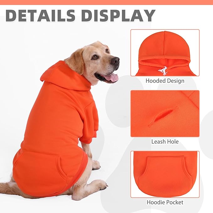 KOOLTAIL Dog Hoodie for Large Medium Small Dogs,Soft &Warm Pet Sweater with Leash Hole and Pocket Boy Girl,Puppy Fall Winter Jacket Clothes,French Pitbull Cold Weather Coat Sweatshirt,Orange S