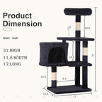 36" Multi-Level Cat Tree Tower with Scratching Posts, Toys & Condo - Space-Saving Design for Indoor Kittens, Compact Floor Footprint & Vertical Space for Multi-Cat Homes-Dark Grey