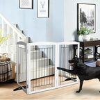 ZJSF Freestanding Dog Fence Indoor, Foldable Dog Gate for Doorways, Stairs or Hallways, Sturdy Wood Extra Wide Pet Gate with Support Feet for The House, White, 32 "Height-4 Panels