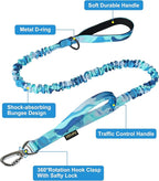 Hotsky Tactical Dog Collar and Leash Set, Heavy Duty Military Airtag Dog Collar with Handle and Metal Buckle for Training and Walking, with Airtag Holder and Two Patches (Blue Camo, M)