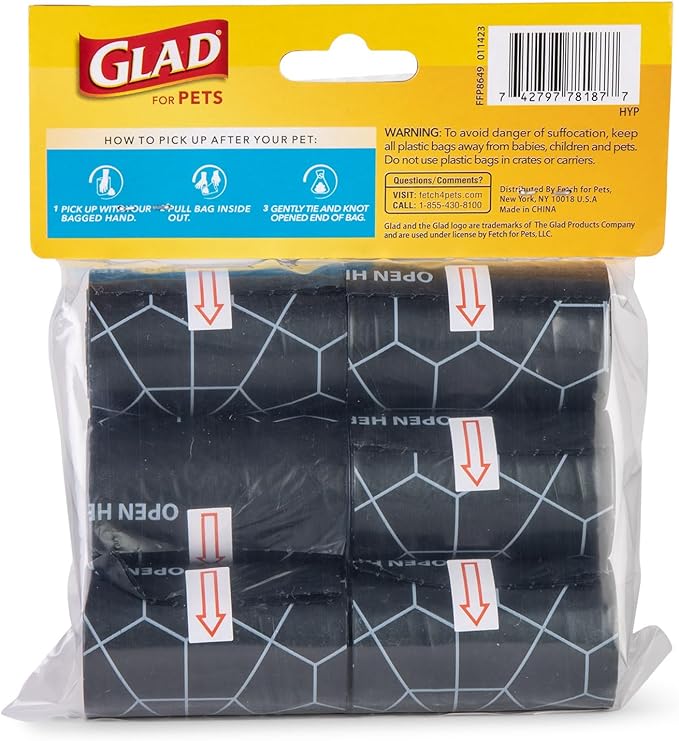 Glad for Pets Extra Large Scented Dog Poop Bags, Heavy Duty Tear-Resistant Pet Waste Pickup Bags with Fresh Scent, Easy-Tie Handles for Walking, Camping, Travel, 90 Count