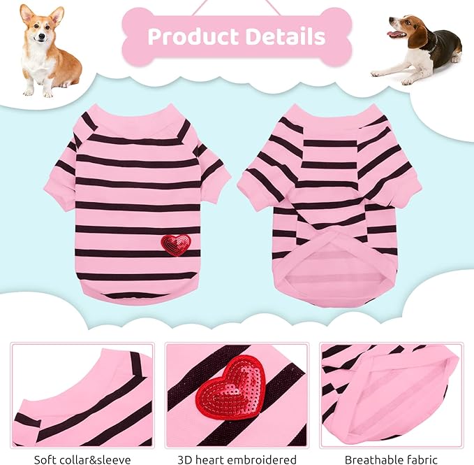 Pet Dog Striped T-Shirt Dogs Cats Cotton Vest Spring Summer Pet Apparel Tee Shirt Suitable for Small and Medium Large Pets French Bulldog Bichon
