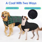 MIGOHI Reversible Dog Coats, Warm, Windproof & Waterproof Jackets for Cold Weather, British Plaid Warm Dog Vest, Green, 2XL
