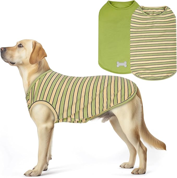 KYEESE 2Pack Dog Shirt, Soft Striped Dogs T Shirts, Lightweight Pet Tank Top, Sleeveless Dog Shirt for Medium Dogs, Stretchy Comfortable Pet Vest, Green, 2XL