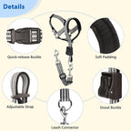BARKLESS No Pull Dog Head Collar for Gentle Training Walking, Soft Padded Head Halter with Collar Safety Clip, Comfortable Fit Muzzle Leash with Reflective Strap for Medium Large Dog (Grey, L)