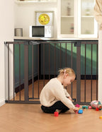 Babelio Metal Baby Gate, 29-48" Auto Close Easy Install Pet Gate, Extra Wide Walk Thru Child Safety Gate, Pressure Mounted Dog Gate for Doorways and Stairs, with Y Spindle Rods, Brown