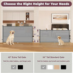 42" Extra Tall Retractable Baby Gates for Stairs, 76" Wide Dog Gate Indoor Outdoor for Doorways Deck Kitchen, Long Mesh Safety Gate for Child Toddler, Prevent Pet from Jumping Over, Grey