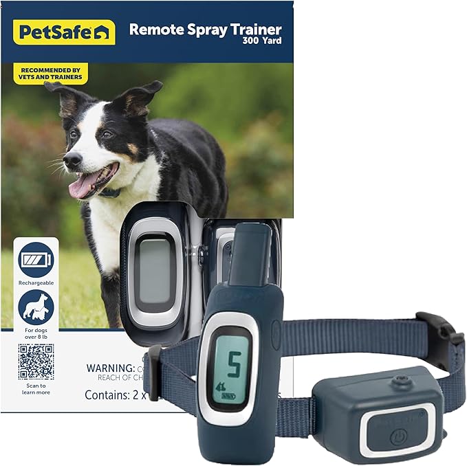 PetSafe Remote Spray Trainer, Dog Training Collar - 3 Modes: Tone, Vibration or Spray - Rechargeable and Water-Resistant Includes Citronella and Unscented Spray Refills - 300 Yards (900 Feet) Range