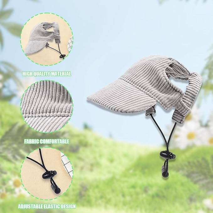 Dog Baseball Cap, Dog Cat Summer Beach Visor Hat with Ear Holes, Adjustable Puppy Sunbonnet Headdress (Grey, X-Large)