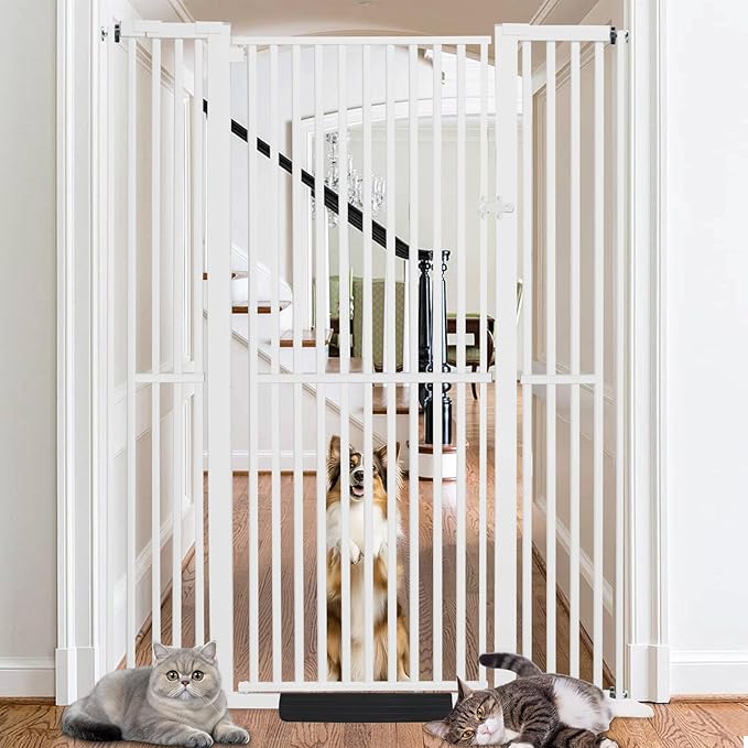 71 Inch Extra Tall Pet Gate for Cats, 29.5-48" Adjustable Wide Dog Gates, Pressure Mounted Walk Through Tall Cat Gate for Doorways,Hallway,Stairs,House（White）