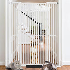 71 Inch Extra Tall Pet Gate for Cats, 29.5-48" Adjustable Wide Dog Gates, Pressure Mounted Walk Through Tall Cat Gate for Doorways,Hallway,Stairs,House（White）