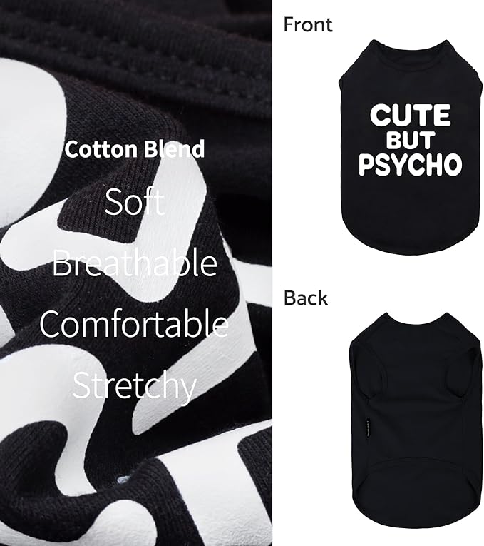 Fitwarm Cute But Psycho Dog Shirt, Summer Clothes for Small Dogs Boy Girl, Funny Pet Outfit, Black, White, XS