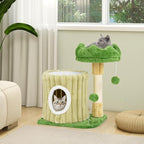 Tangkula Small Cat Tree, Green Cat Tower with Private Cat Condo, Plush Top Perch, Hanging Pompom & Spring Toy, Sisal Scratching Post, Cute Cat Climbing Tree for Indoor Cats