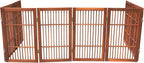 Urnporium Pet Dog Gate Freestanding, Strong Durable Folding Wooden Fence, Portable Acacia Hardwood Safety Barrier for Indoor & Outdoor Use (Brown Pet Gate, 8 Panel 30" Tall)
