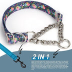 Martingale Collar for Dogs with Chain,Adjustable Nylon Floral Slip No Pull Training Dog Collars for Medium, Large & XL Dogs(Floral M)