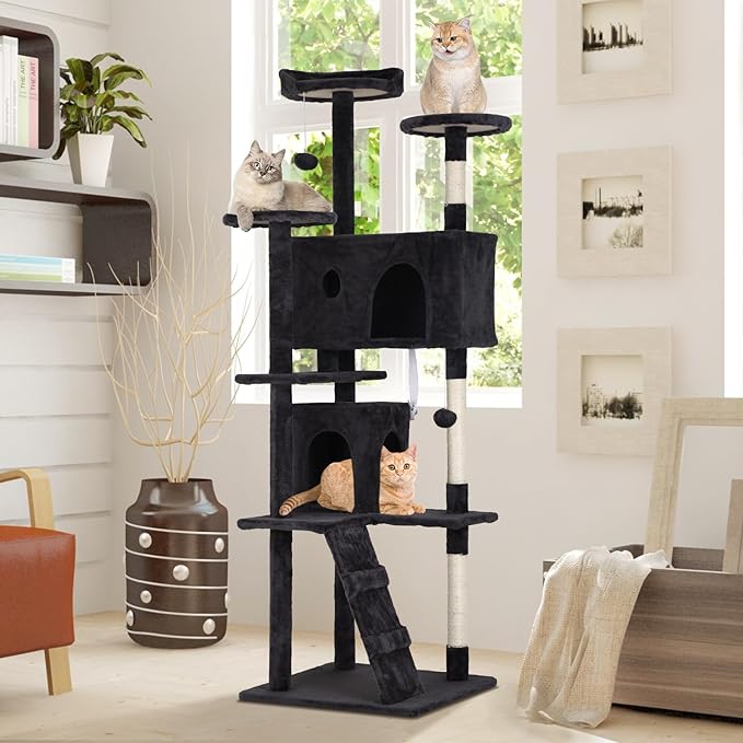 Cat Tree with Scratching Post,Cat Tower House for Indoor Large Adult Cats Kittens,21x21x70in Multi-Level Activity Cat Cando Furniture,Dark Grey