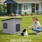 DRATO Outdoor Dog House Indoor and Outdoor with Sloped Roof Resin Material Weatherproof Roof Removable Floors for Small to Middle Sized Dogs Easy to Assemble (Gray, 24.65 * 21.5 * 22.21)