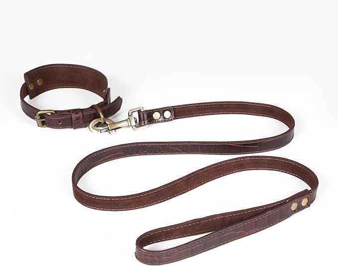 Lightnpro Genuine Leather Dog Collar & Leash Set - Adjustable 24" Collar with Metal Buckle + Durable Lead - Premium Walking & Training Gear for Large Breeds (German Shepherd, Bernese, St. Bernard)
