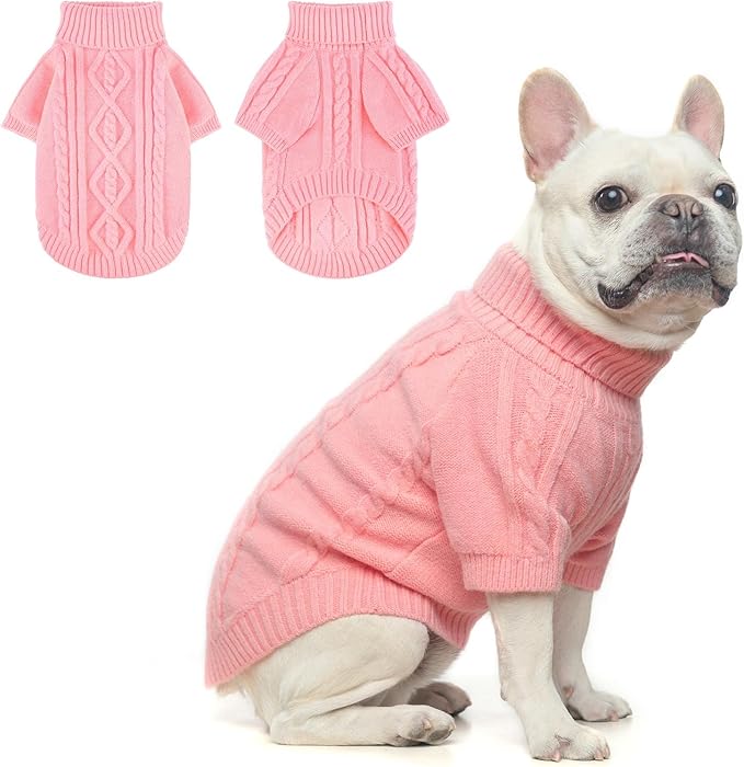 BEAUTYZOO Small Dog Sweater-Dog Sweatshirt Pullover Cable Knit Wear Classic Turtleneck Thick Cold Weather Clothes for Small Dogs,Medium Dogs,Pink Cable M (Back: 16",Chest: 21", Neck: 13")