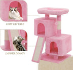 Athena Collection Small Cat Tree, Modern 34 Inch Cute Cat Tree Tower with Scratching Post 2 Condo Activity Platform and Playing Ball for Indoor, Pink