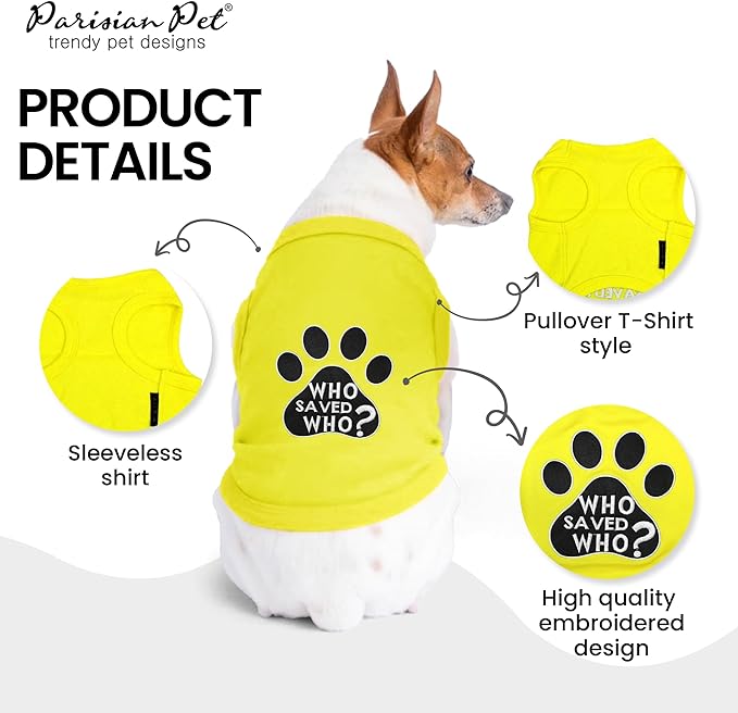Parisian Pet Dog Shirt – 100% Cotton Shirts for Large Dogs - Sleeveless Yellow Puppy Vest with Paw Print – Breathable Pet Apparel – Pullover Summer Dog Clothes - Stretchy Funny T Shirts for Dogs