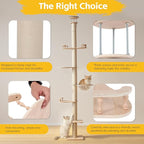 Floor to Ceiling Cat Tree 110-118 Inches Adjustable, Tall Cat Tower with 6 Sisal Scratching Posts & Triple Bolt Lock, Multi-Level Cat Activity Center for Large Indoor Cats