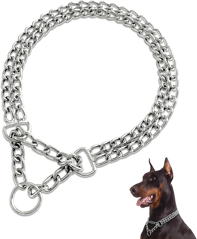 Dog Chain Collar Metal Martingale Anti Chew Training Collars Chew Proof, Chrome Plated, Double Link for Small Dogs (Suitable for Pet's Neck 12.5-15'')