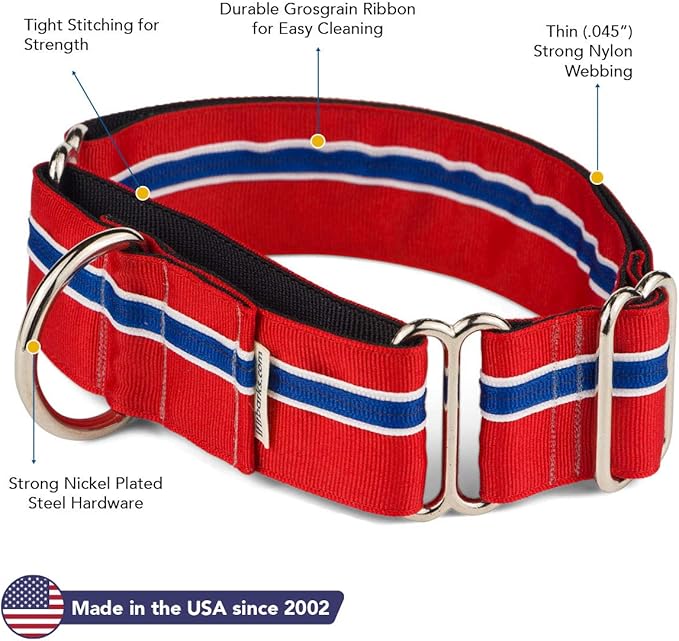 If It Barks - 1.5" Martingale Collar for Dogs - Adjustable - Nylon - Strong and Comfy - Ideal for Training - Made in USA - Custom, Patriotic