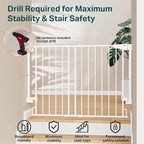 Cumbor 29.2–43" Baby Gate for Stairs, Wall-Mounted (Drill Required), Expandable No Bottom Bar Dog Gate, Auto Close Extra Wide Walk Thru, Pet & Toddler Proof Gate, Top & Bottom of Stairways (White)