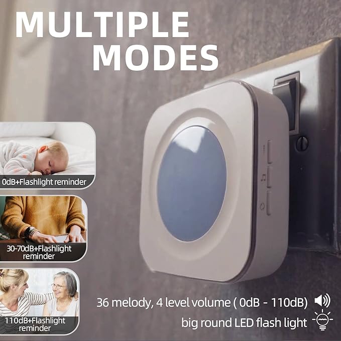 Wireless Doorbell 1200 feet Waterproof Door Bell with 2 Buttons with Different Tones Operating at 36 Melodies 4 Volume levels Flash Light 2 Receivers 2 Buttons White Jsieem