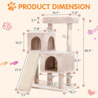 Cat Tree 36-Inch Cat Tower with Scratching Post Multi-Level Cats Condo with Ramp,Large Perch,Dangling Ball,Pet Play Tower for Kittens & Adult Cats(Beige)