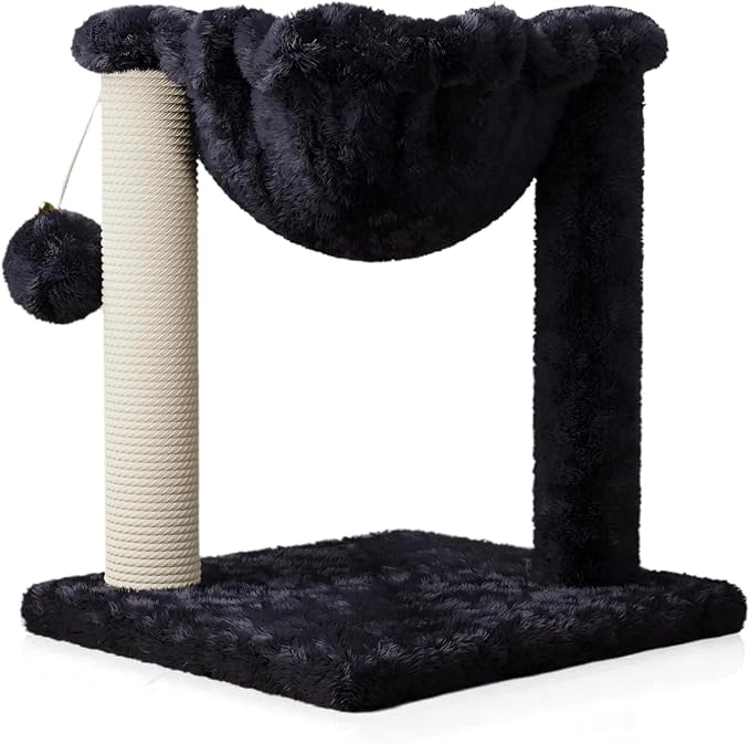WEEWAY 14 Inch Space-Saving Cat Tree with Hammock Bed, Sisal-Covered Scratching Post, Hanging Ball Toy, Big Base, and Easy Installation, for Indoor Kittens, Dark Grey