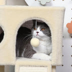 41″ Cat Tree for Indoor Cats Furniture, Cat Tower with Scratching Board, Modern Activity House for Large Cats, Condo with Ball Toys, Kittens Cave, Cat's nest, Beige White