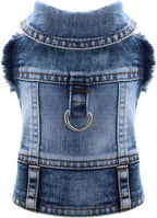 Cool Dog Jean Jacket Vest with D-Ring Blue Denim Dogs Outfits for Small Medium Dogs Cats Boy Male Dog Clothes Costume Dogggie Puppy Harness Coat for Frenchie Walking(Blue with D-Ring,XS)