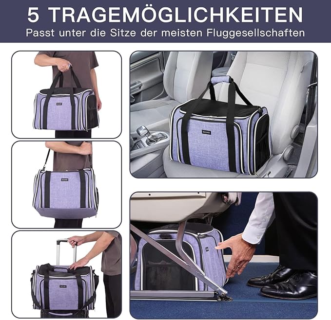 BAGLHER Cat Carrier Bag,Airline Approved Pet Carrier Soft Side Pet Travel 5 Sides Open Doors 3 Sides Expandable Foldable Dog Carrier with Fleece Pad