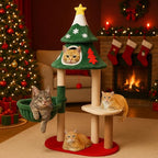 LUCKLIFE 48" Christmas Cat Tree with 2 Cozy Houses,Indoor Modern Cats Tower with Anti-Tip Kit,Plush Perches & Hanging Balls,Holiday Cat Climbing Furniture for Kittens to Play and Sleep
