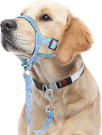 HIGO Dog Head Collar, Adjustable Head Collar for Dogs, No Pulling Head Halter, Training Nose Leash, 3 Pattern Muzzle Leash for Small Medium Large Dogs Easy Walking (Blue, XL)