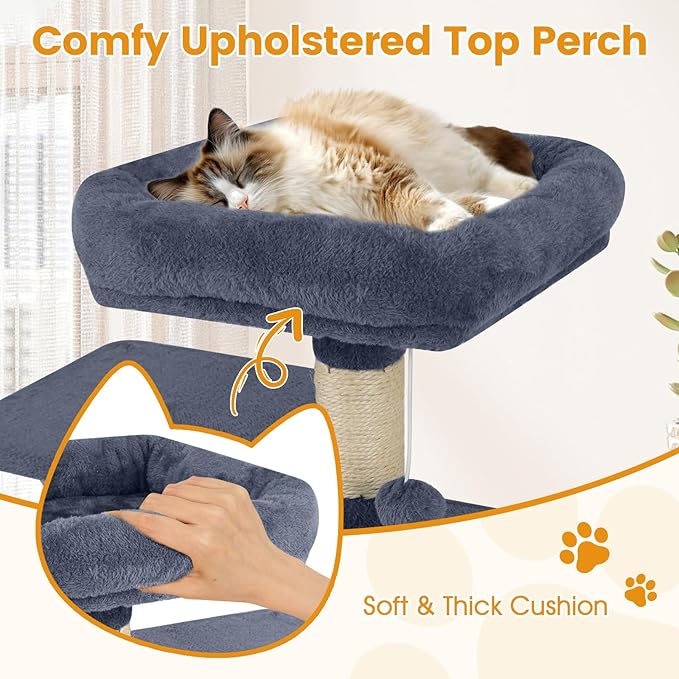 PETSITE Multi-Level Cat Tree, 58 Inches Tall with Sisal Scratching Posts, Condo, Hammock, Dangling Balls, Jumping Platforms, and Cozy Top Perch, Ideal for Indoor Cats to Play and Rest (Dark Grey)