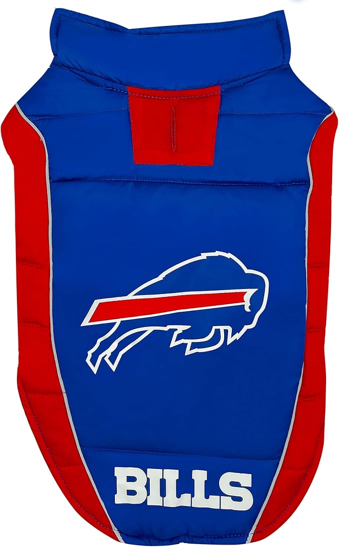 NFL Buffalo Bills Puffer Vest for Dogs & Cats, Size Large. Warm, Cozy, and Waterproof Dog Coat, for Small and Large Dogs/Cats. Best NFL Licensed PET Warming Sports Jacket