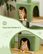 53-Inch Green Cat Tree with 2 Condos for Indoor Cats,Cat Tower with Scratching Posts for Small Cats,Cactus Cat Tree Tower with Hammock and Cat Toys