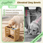 Elevated Dog Bowls, Adjustable Raised Dog Bowl Stand for Large and Medium Pet, 15" High Bamboo Pet Food Feeder with 2 Stainless Steel Dishes（6 Heights）