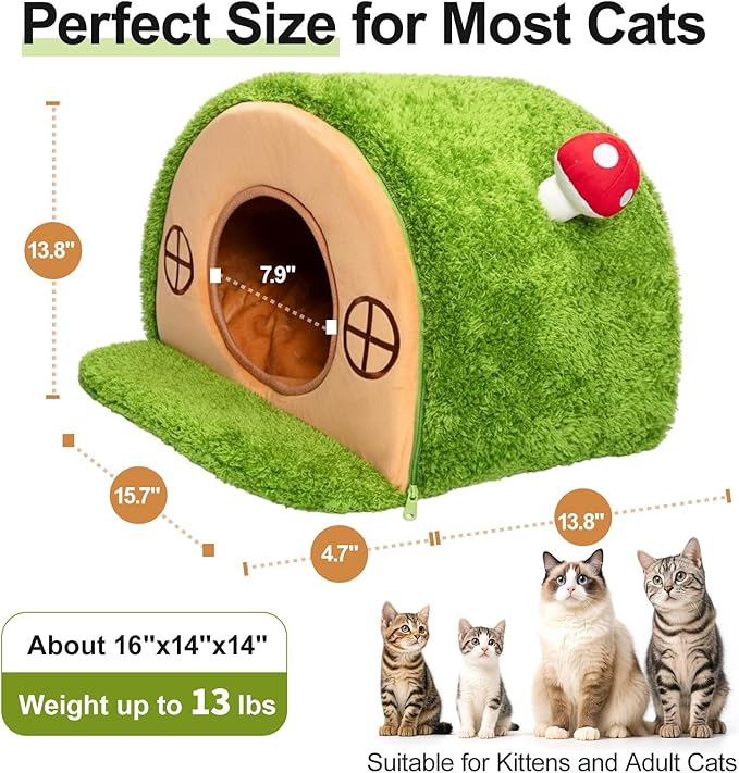 Cat Bed for Indoor Cats - Cute Cat Bed Cave, Tree Hole Cat House Tent for Kittens and Small Medium Pets with Removable Washable Cushion & Anti-Slip Bottom, Enclosed Kitten Bed Hideaway