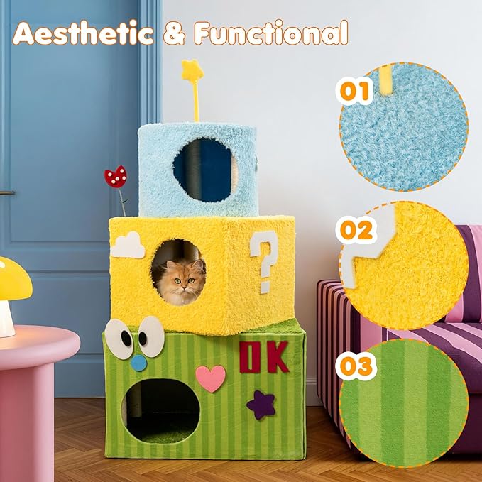 Happy & Polly Cat Tree for Cats, 49.2 Inches, All Breed Sizes, Climbing, Indoor, Wood and Sisal, Floor Mount, Modern