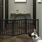 LZRS 3-Panel Wooden Free Standing Foldable Dog Gate Indoor – 24" High,Step-Over Safety Pet Gate for Doorways, Stairs, Hallways, Indoor Dog Barrier for Small to Medium Dogs & Puppies, Black