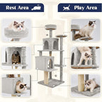 58" Cat Tree Large Cat Tower Condo w/Multi-Level Scratching Post for All Indoor Cats (Light Grey)